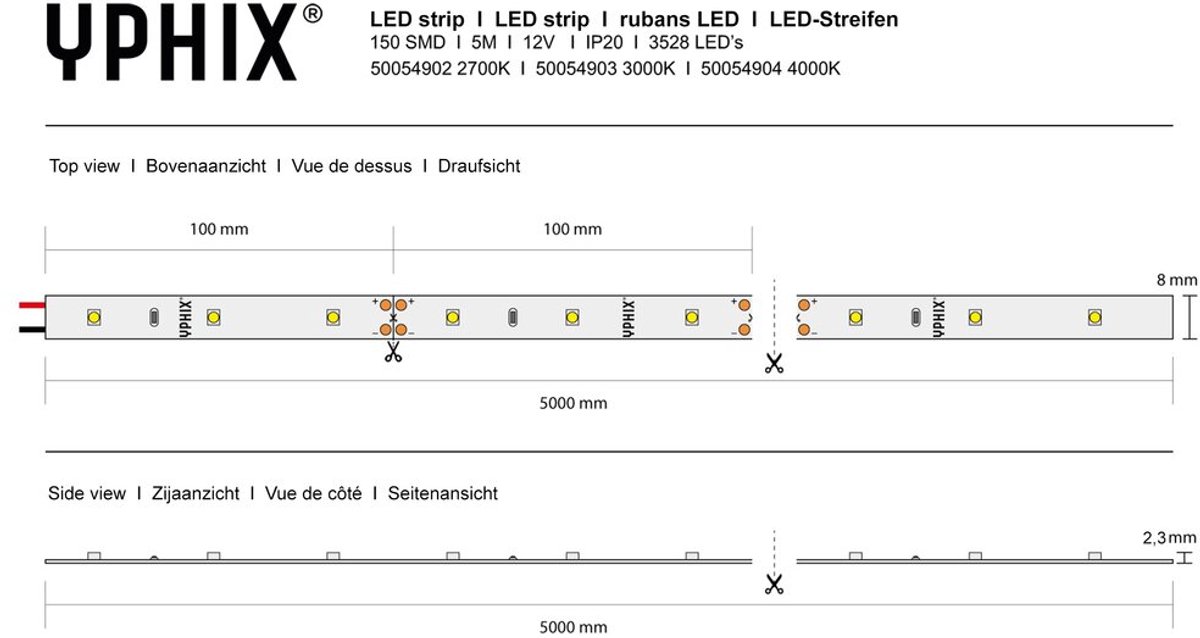 LED strip 5m 12V 2700K IP20 150 SMD 3528 LEDS