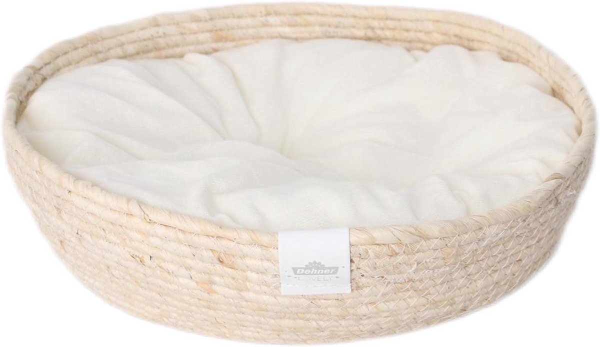 Gezellig Knuffelbed voor Katten - Ø 45 cm, Natuurmateriaal, Pluche, Wit/Beige