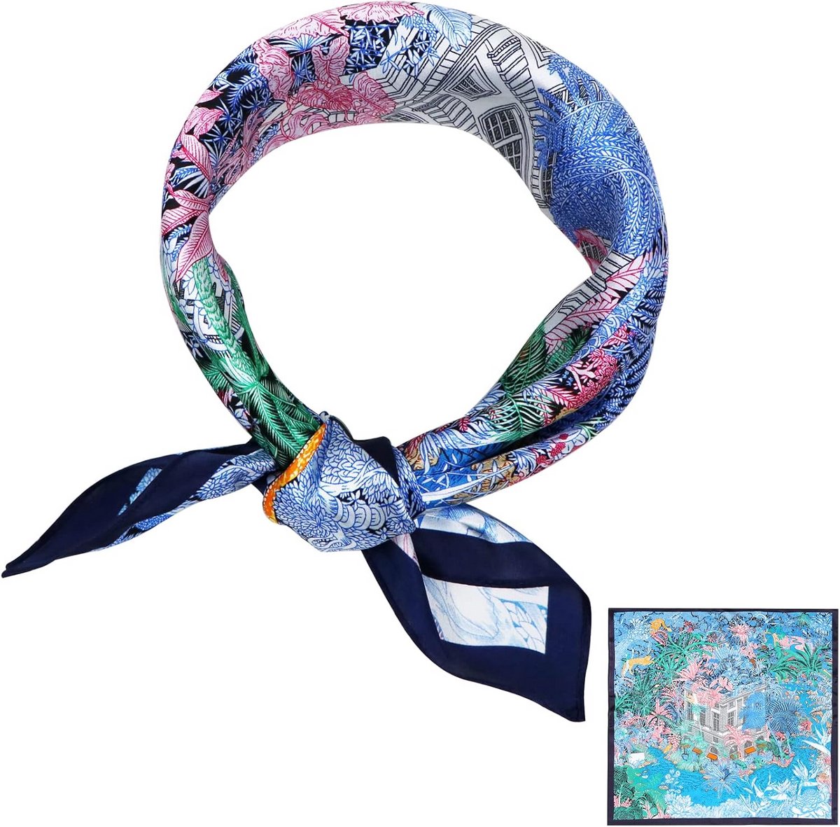 Natuurlijke moerbeizijde vierkante sjaal met grafische print – 53 x 53 cm lichtgewicht damesaccessoire