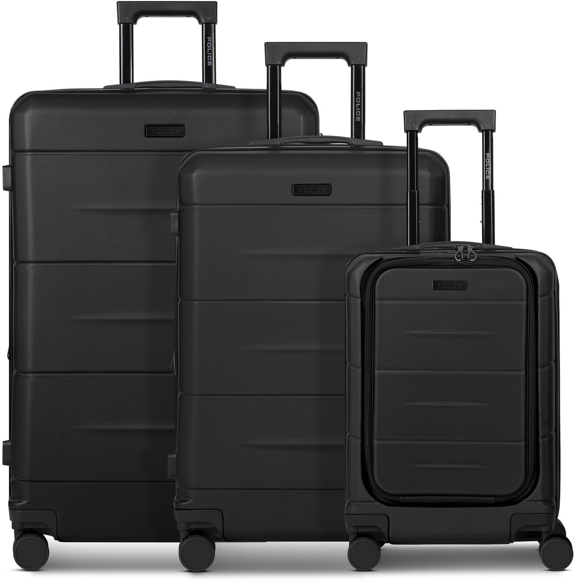 Police London 4 wielen Kofferset 3-delig met uitbreidingsplooi - Harde bagage - Combinatieslot - deep black