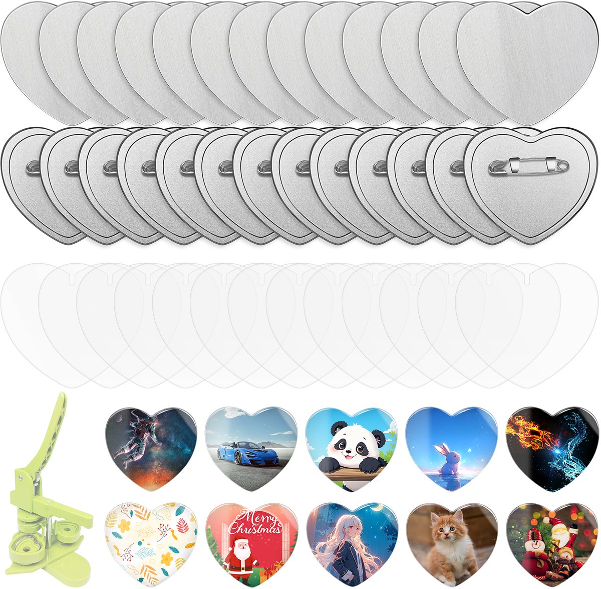 Creatorally Heart Shaped Speld Buttons - Hartvormig Pin - 100 sets - Accessoires voor buttonmaker - pin - Badge voor pin machine - Metalen blanco voor Badge maker machine