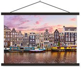 Posterhanger incl. Poster 60x40 cm - Schoolplaat - Amsterdam - Huizen - Grachten - Textielposter - Zwarte latten