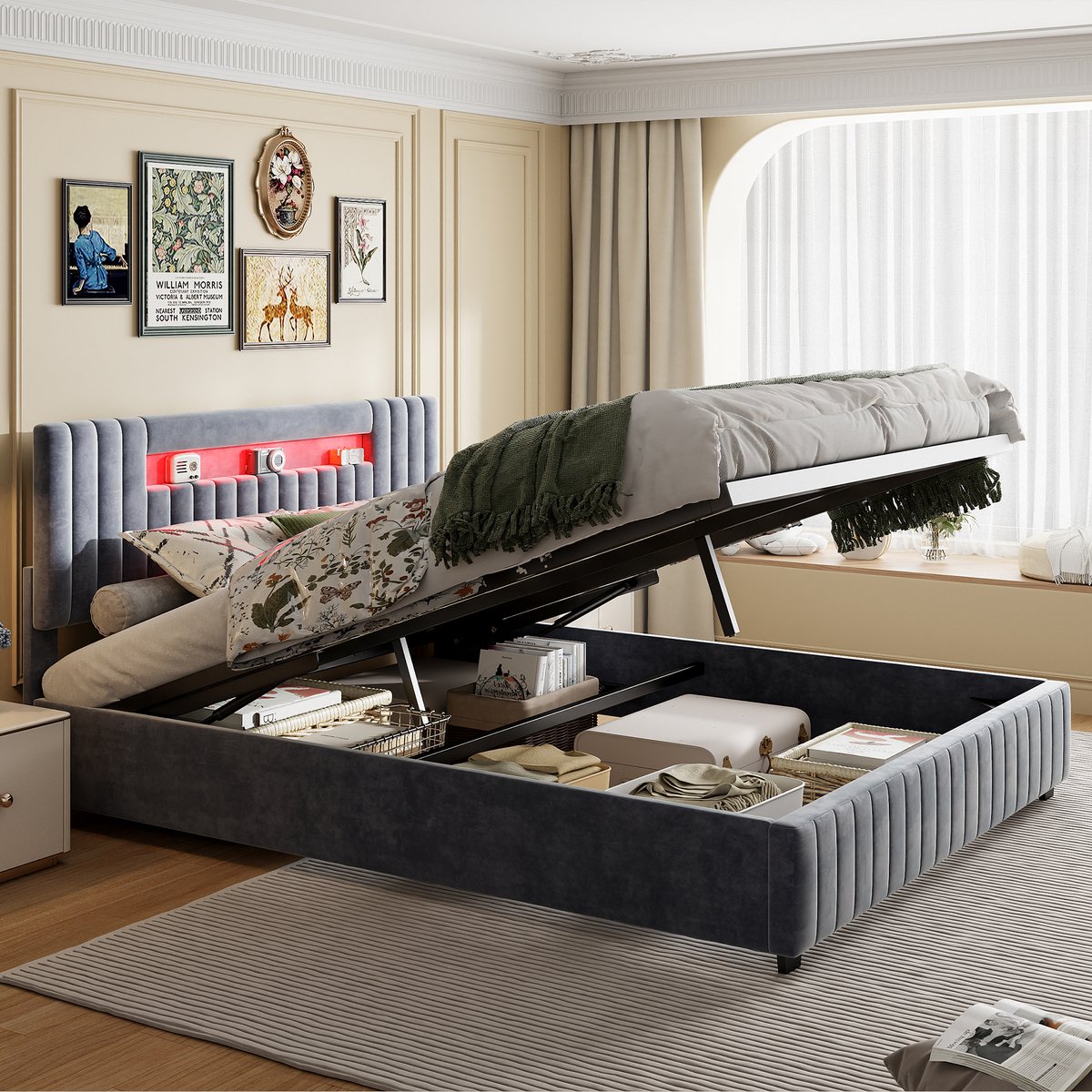 Modern Gasdrukbed 160x200 cm met LED-hoofdbord