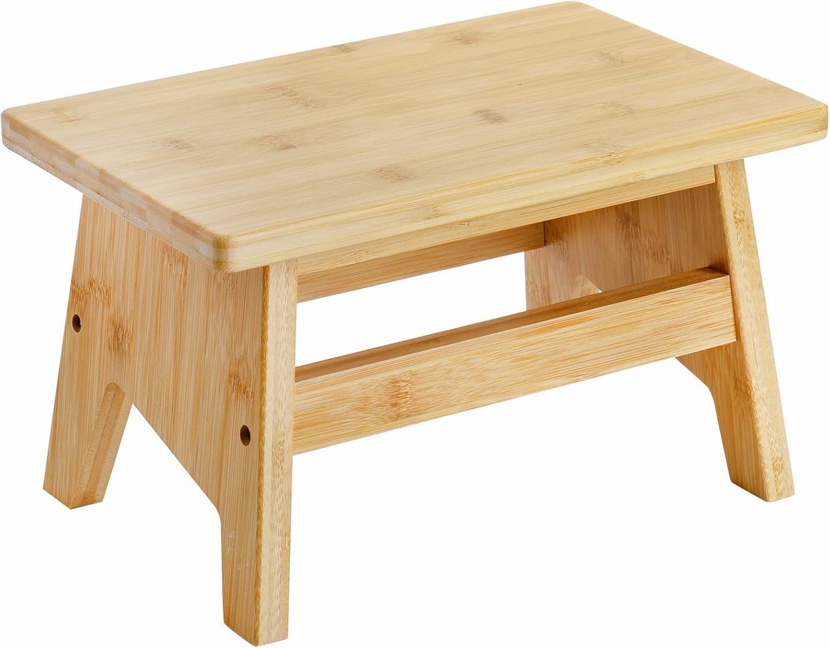 Stevige Bamboe Opstapkruk – Antislip Kruk voor Kinderen en Volwassenen – Eenstrapshulp voor Hoge Bedden