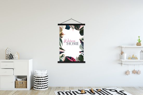 Porte-affiche avec affiche - Affiche scolaire - Proverbes - Citations - 'Welcome home' - Feuilles - 120x180 cm - Lattes noires