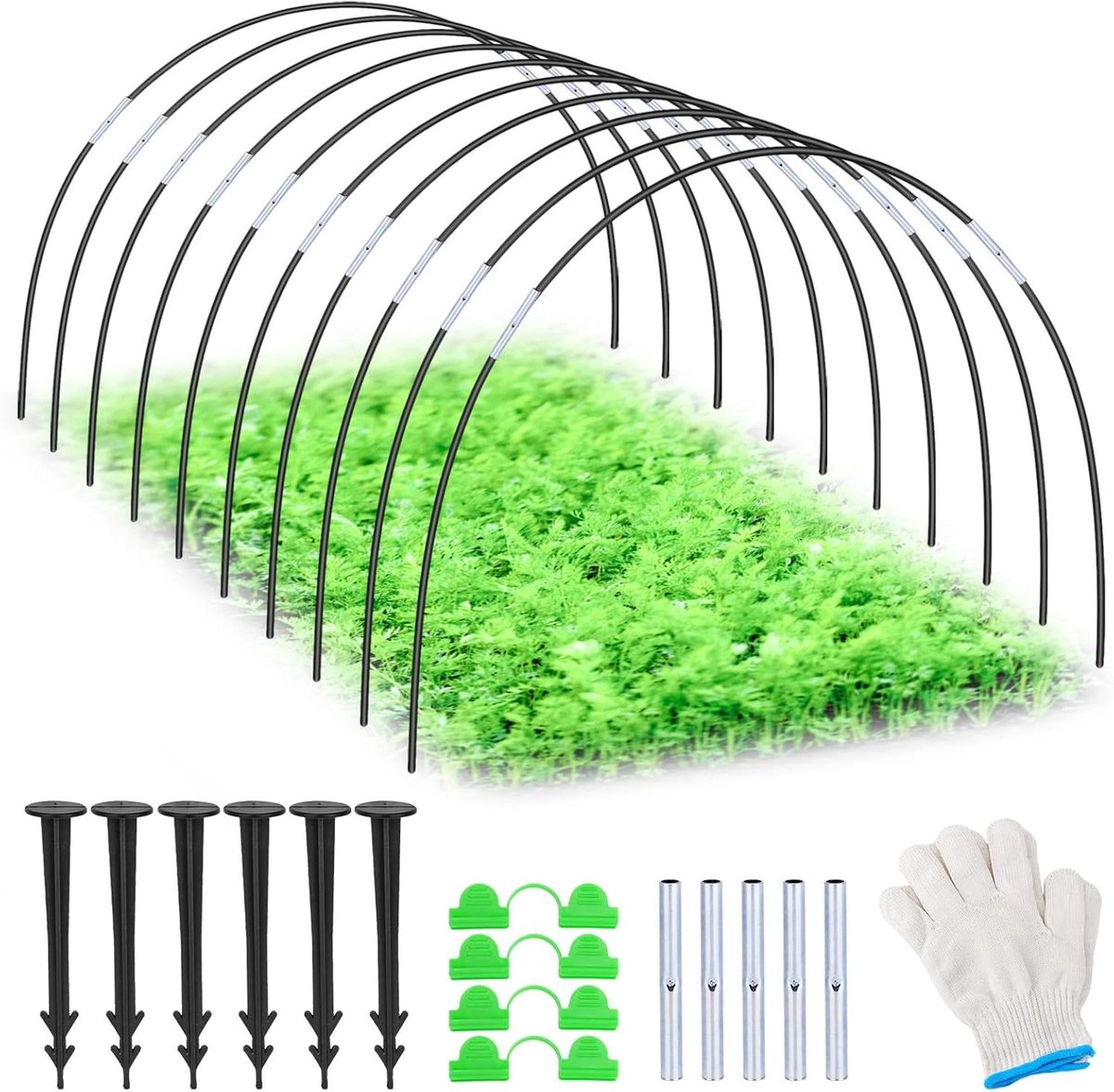 VVGoods - Tuinbanden voor verhoogde bloembedden - 30 stuks met clips, buizen, haringen en handschoenen - Doe-het-zelf groeitunnelbanden