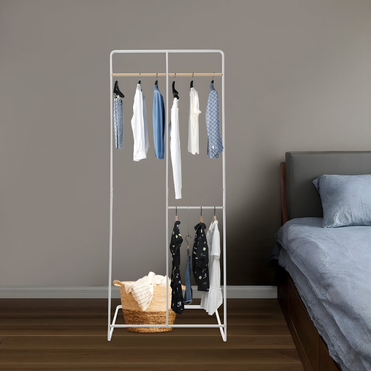 Kapstok met bank - Kledingrek - Schoenenrek - Voor kledingopslag en schoenen - Multifunctioneel - Met haken en bankje - Wit – foto 7