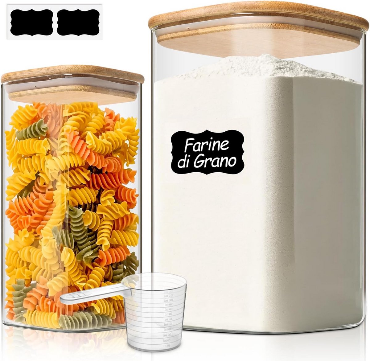 Set van 2 Grote Glazen Voorraadpotten met Deksel voor Bewaren, 1100-3400 ml