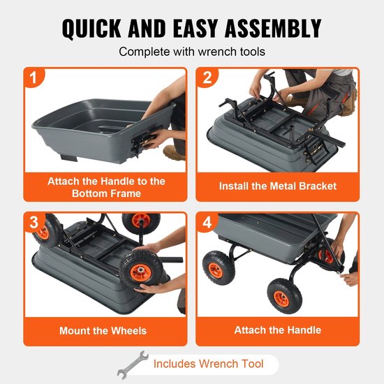 Aafinity Kruiwagen - Steekwagen - kan tot maximaal 272 kg belast worden - Grijs - 4 Wielen - Eenvoudig te monteren - Easy-grip handvat van Merkloos	 — afbeelding 2