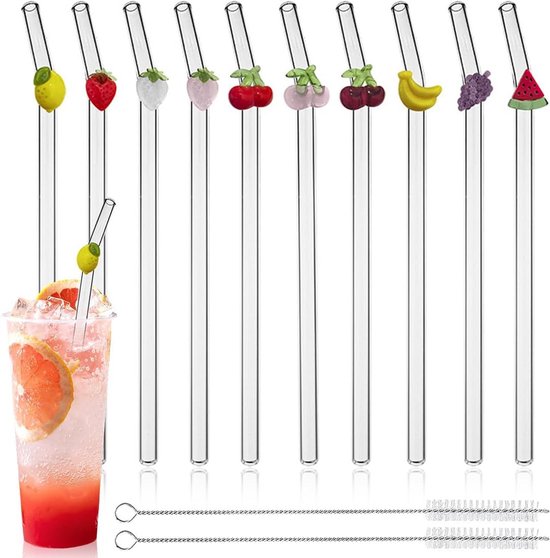 Stalen drink rietjes 8 stuks en 3 schoonmaakborstels