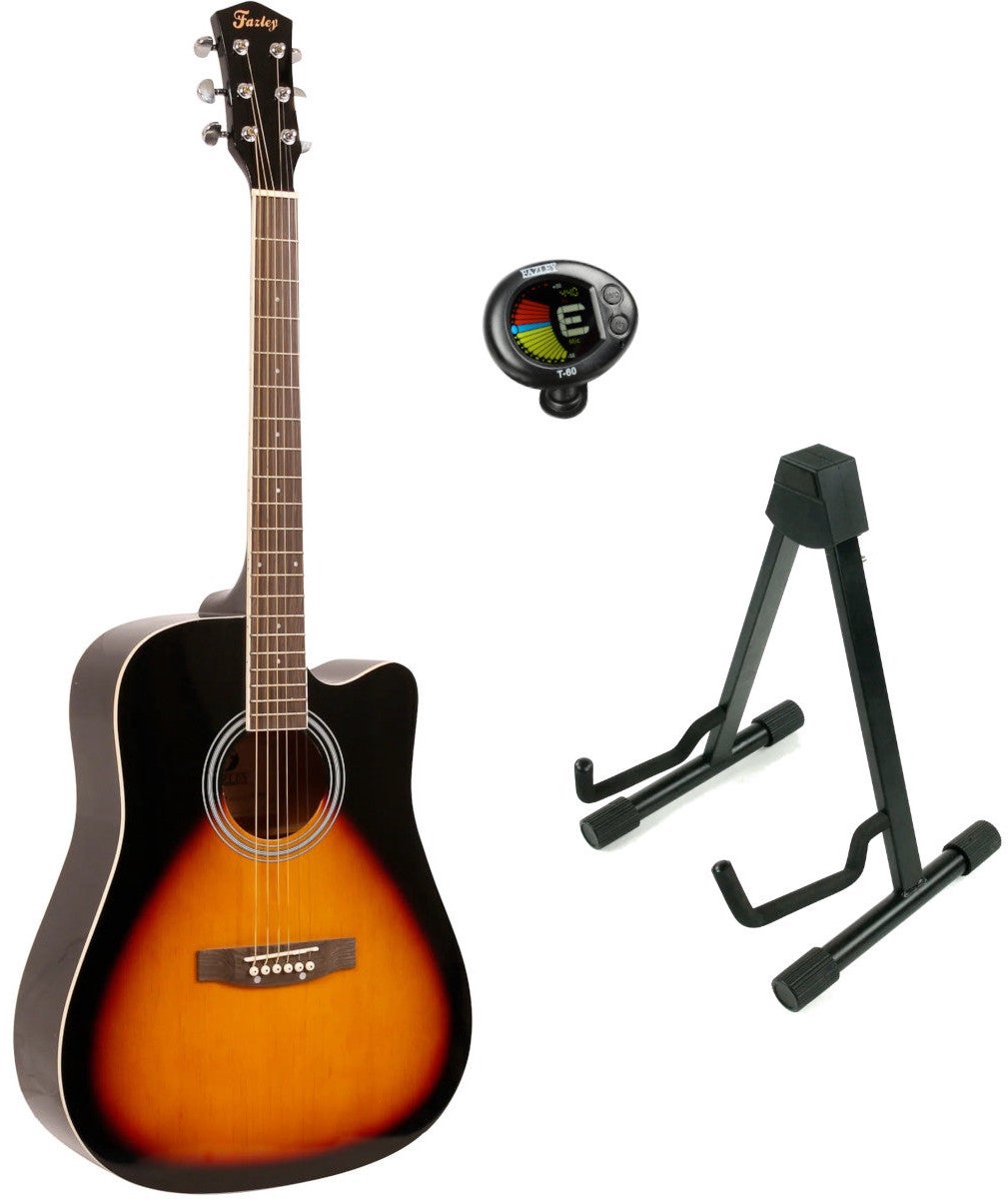 Fazley W40-SB akoestische western gitaar sunburst + statief + stemapparaat