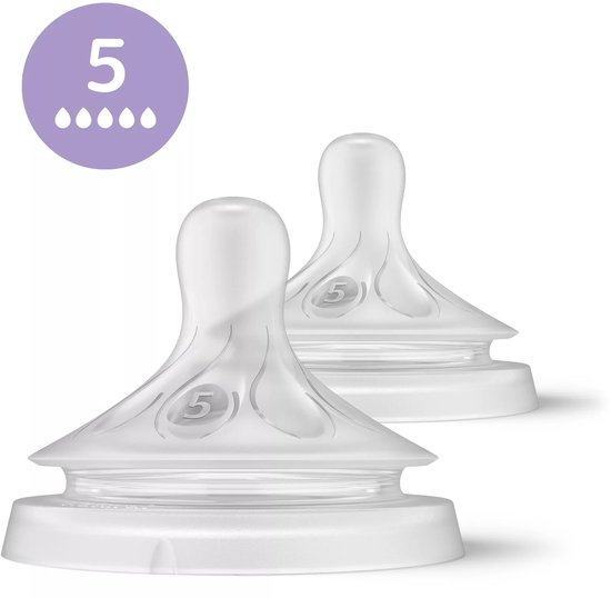 Philips Avent Natuurlijke Zuigreflex – Snelheid 5, 6+ maanden, 2 stuks - SCY965/02 - Flesspenen