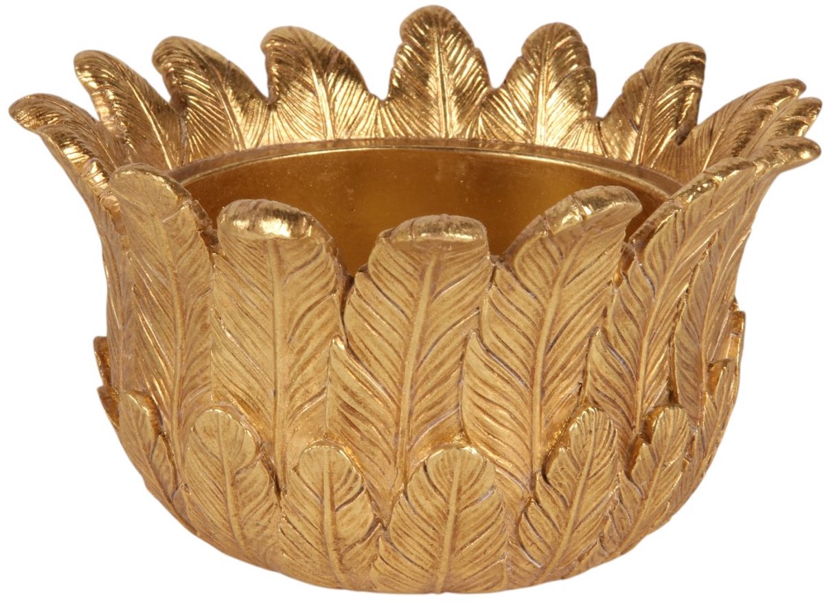 Baroque - Opberger - Bloempot Veren 8,8 cm - Goud - Resin - 8.8x15x15 - Polyresin