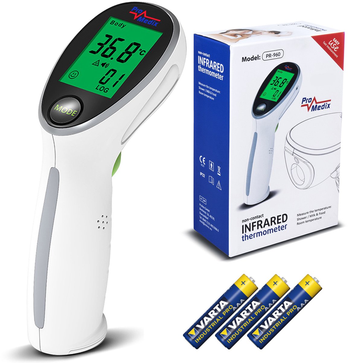 Promedix PR-960 Contactloze infrarood thermometer met 2x AAA batterijen