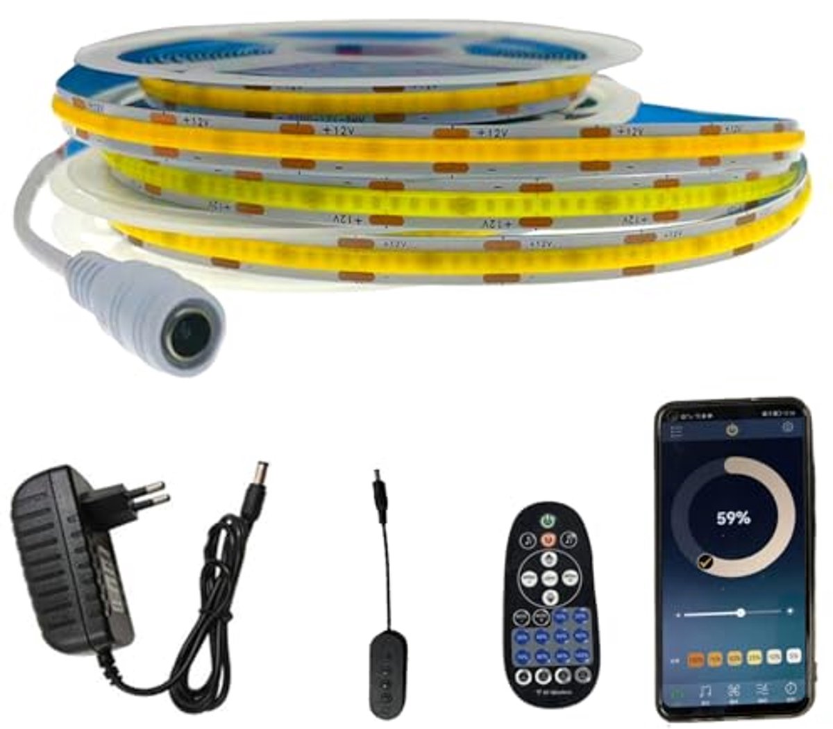 Dimbare 5m Warm Witte COB LED Strip met Bluetooth Controle en RF Afstandsbediening