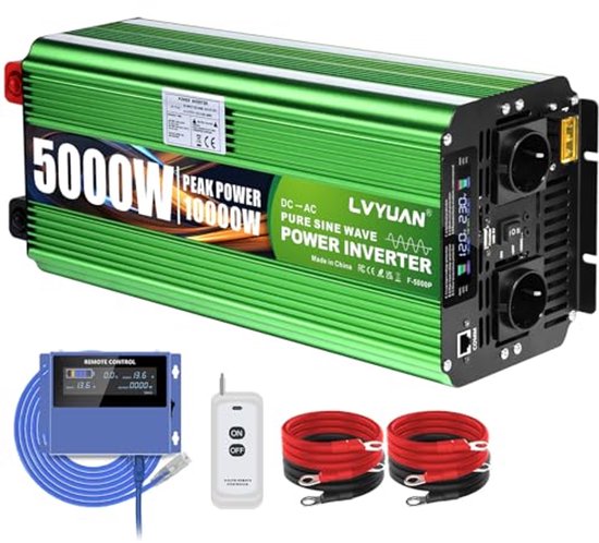 5000W Omvormer DC 12V naar AC 230V Zuivere Sinus met Afstandsbediening