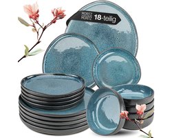 Moritz & Moritz ORGANIC 18-delige Serviesset voor 6 personen Blauw – Modern Bordenset Aardewerk –…