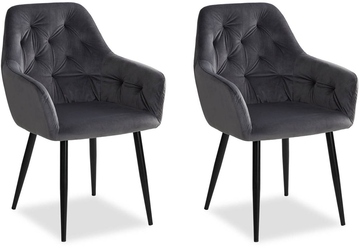 Homestyle4u Eetkamerstoelen van fluweel - 2 Stoelen - met armleuningen - Grijs