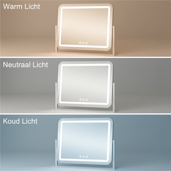 Omniexa make-upspiegel in 3 lichtkleuren: warm, neutraal en koud licht.