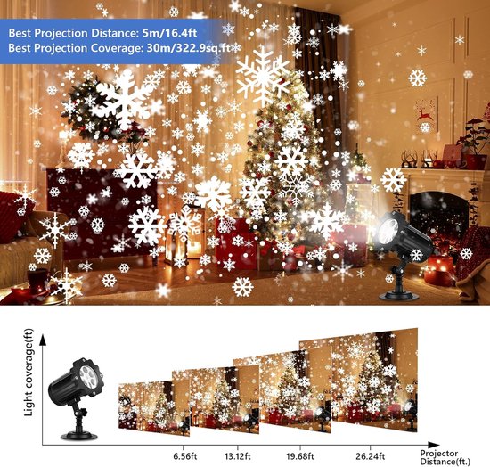 Jusch – Projecteur LED flocon de neige IP65 – Étanche avec télécommande – Projection jusqu'à 20m² – 3 modes de vitesse – Ambiance Noël extérieure