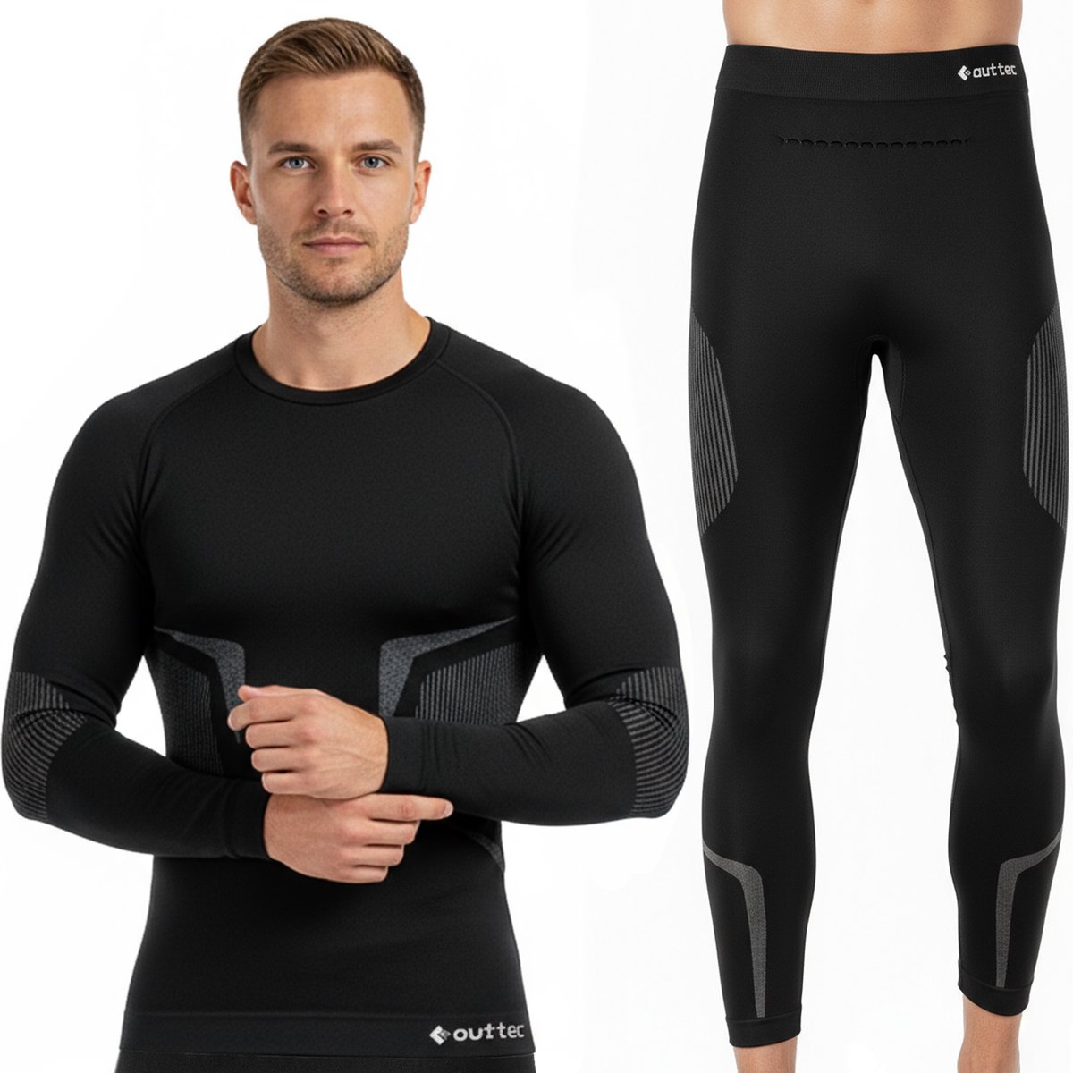Outtec® Thermo Ondergoed Heren Ademend - Maat M/L - Ski Ondergoed Functionele Ondergoedset, Winter Thermische Onderlaag