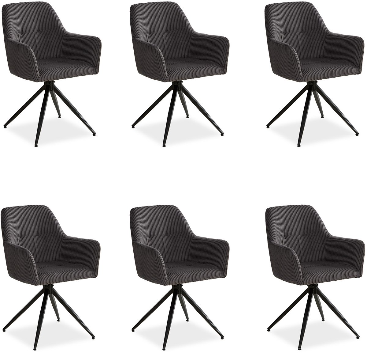Homestyle4u Eetkamerstoelen - Set van 6 - Draaibaar - met armleuningen - Grijs - Cord