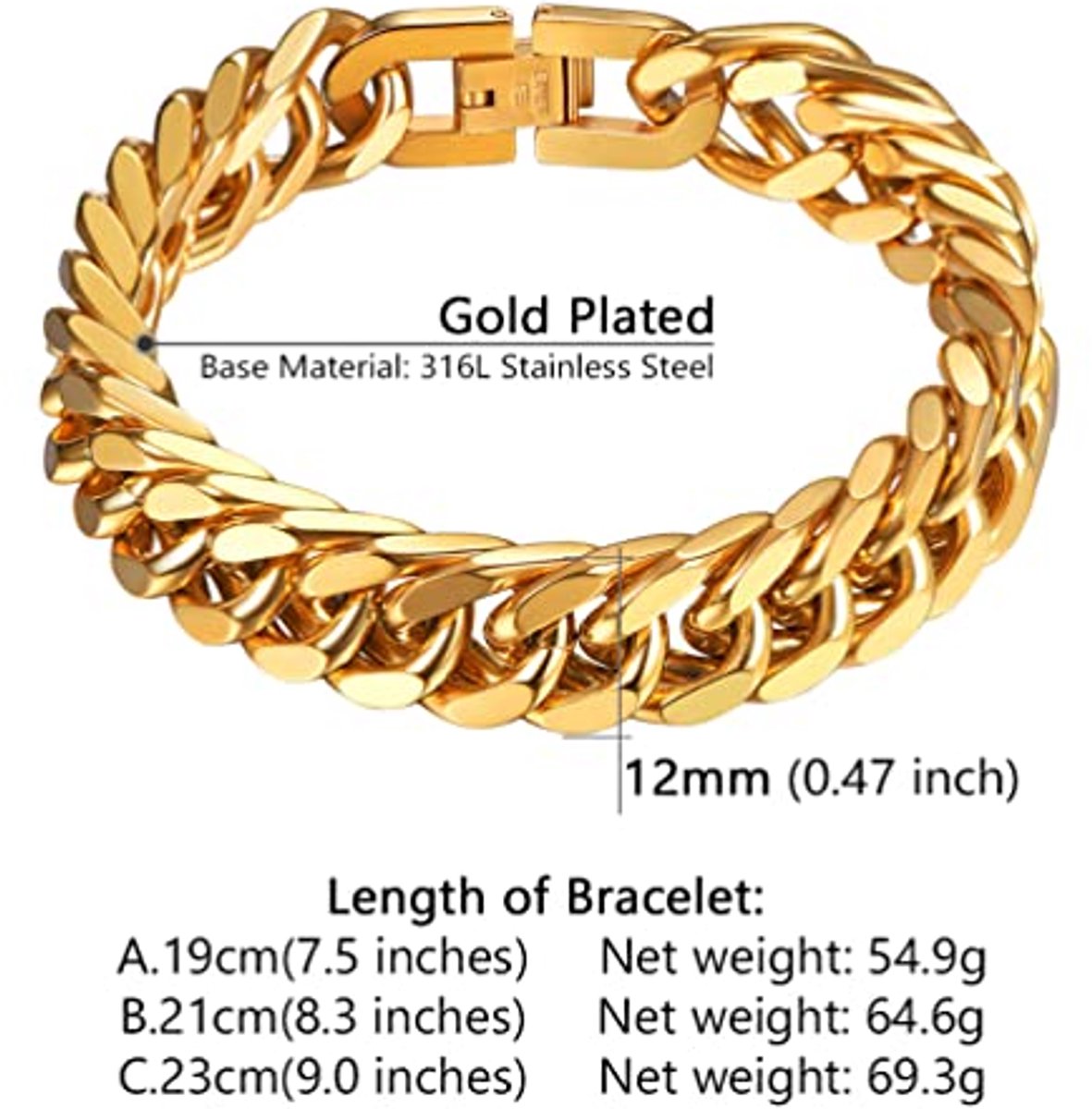 Stainless Steel Miami Cuban Bracelet for Men - Sleek Hip Hop Style