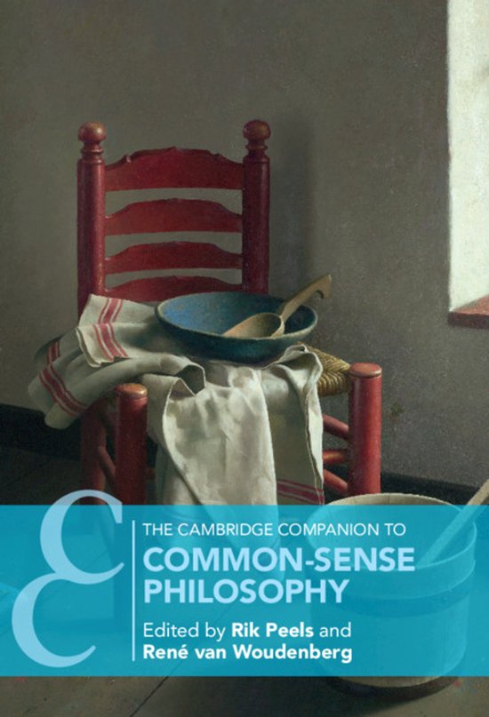 De Cambridge Companion to Common-Sense Philosophy, geredigeerd door Rik Peels en René van Woudenberg, met een rode stoel en keukengerei.