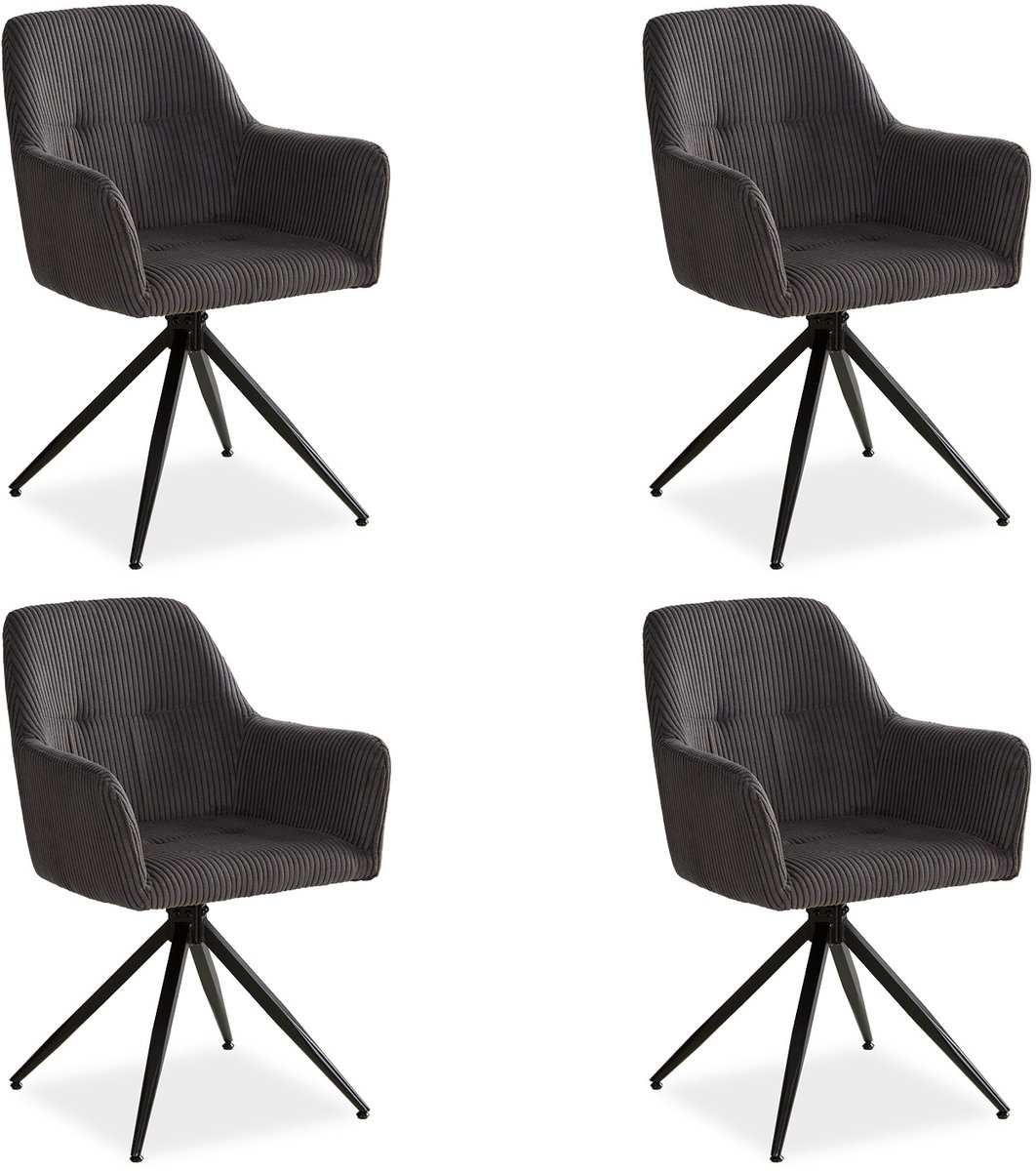 Homestyle4u Eetkamerstoelen - Set van 4 - Draaibaar - met armleuningen - Grijs - Cord