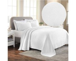 3-Delige Katoenen Bedsprei - Kingsize - Wit - Slaapkamerdecoratie - Decoratieve Bedsprei - 2 Kussenslopen - Medium Gewicht Deken - Gewatteerd Dekbed - Vintage Bloemenpatroon - Luxe Bedtextiel