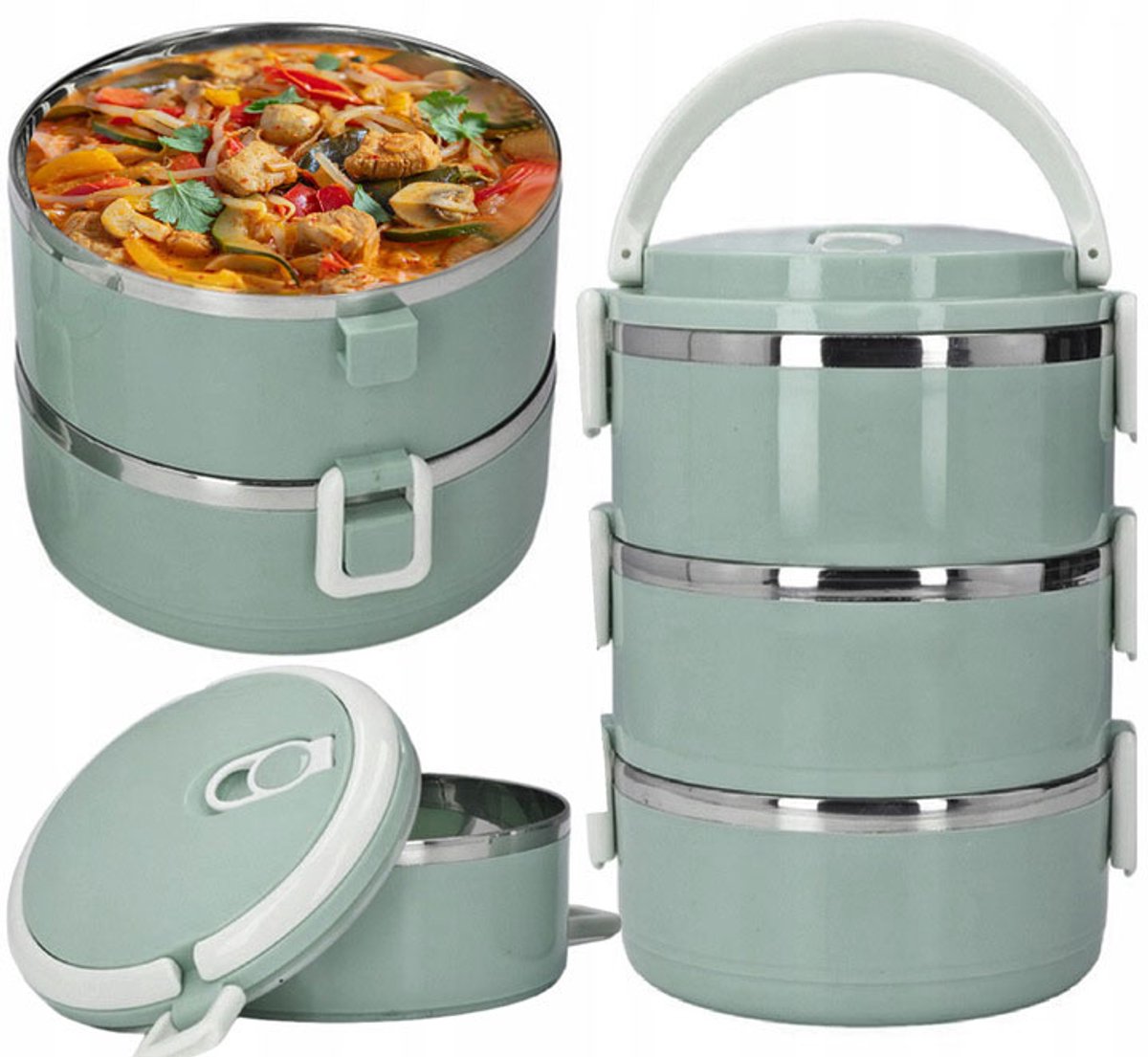 Thermos Lunchbox 2.1L - Warm Maaltijden, 3 Vakken, RVS