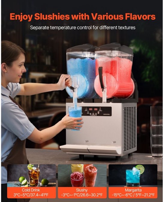 Slush-ijsmachine en Granitamachine - Commercieel Dubbele Tank 2 x 12 L - RVS Behuizing - Bedieningspaneel met Toetsen - Tot 96 Bekers - Voor Horeca en Feesten van Merkloos — afbeelding 3
