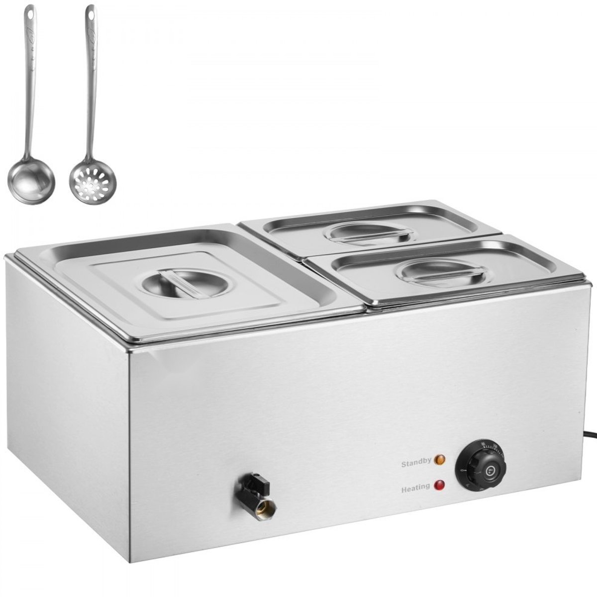Commerciële Buffet Voedselverwarmer - Elektrische Bain-marie - 3 GN-bakken (1 x 1/2 + 2 x 1/4) - 1200 W - RVS Warmhoudbad - Temperatuur 30–80 °C - Voor Catering/Feesten