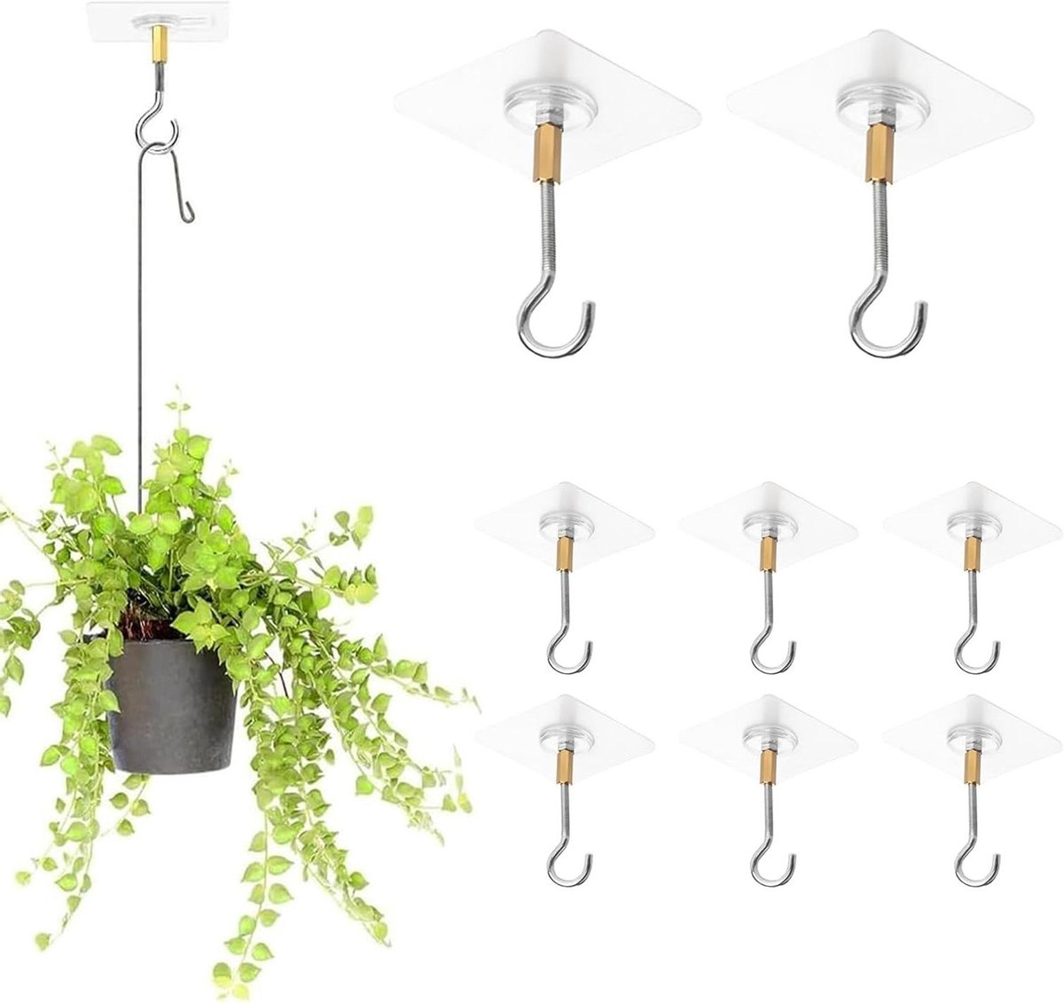 EGoods - Plafondhaken voor planten ophangen, zelfklevend, transparant - Set van 8.