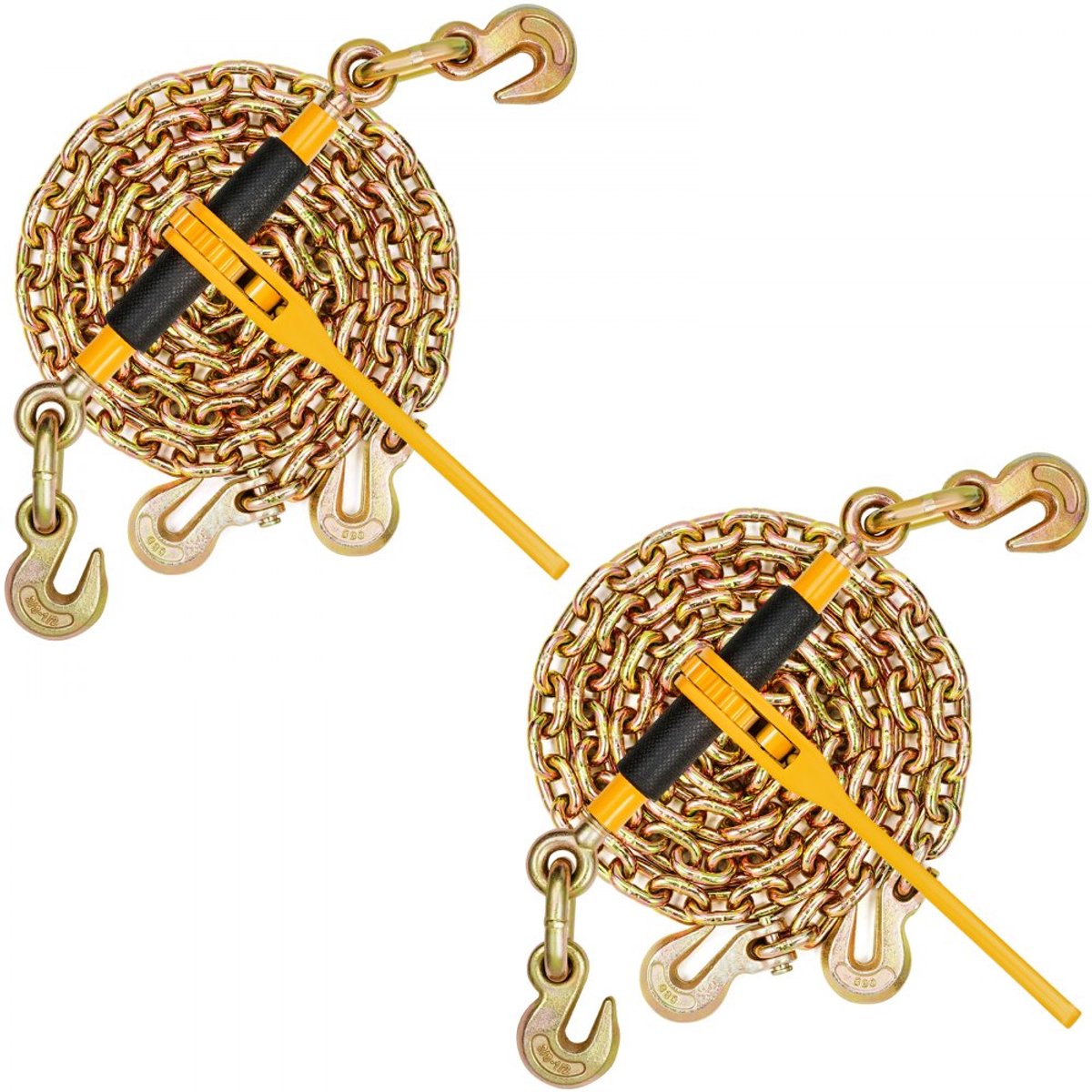 Ketting- en ratelspannerset - G80 Transportketting - Afmeting 9,5 mm x 3,05 m - Ratelbinders voor 9,5-12,7 mm ketting - WLL 4170 kg - Grijphaken - Set van 2