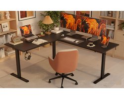 Elektrisch In Hoogte Verstelbaar Hoekbureau L-Vormig 160x140 cm – Ergonomisch Sta-Zit Bureau met Geheugenfunctie, Anti-Botsing & Stil Motor – Groot Computertafel voor Thuiskantoor of Werkplek – Zwart – HomeByNicole
