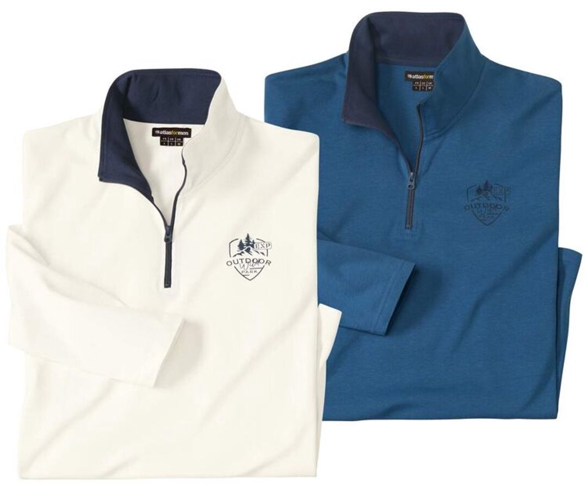 ATLAS FOR MEN - Set van 2 katoenen sweaters met rits - Heren - Verkrijgbaar in grote maten - M