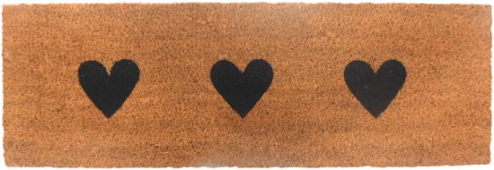 Paillasson en noix de coco - 75 x 25 cm - motifs cœurs - antidérapant