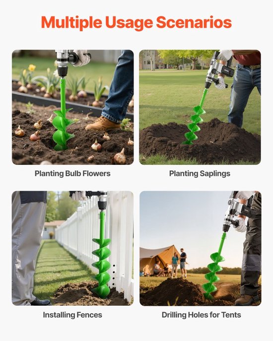Grondboor - Tuinboor/Paalboor - Ø 100 x 790 mm - Opname Ø 20 mm - Voor Plantgaten en Palen - Geschikt voor Boormachine — afbeelding 5