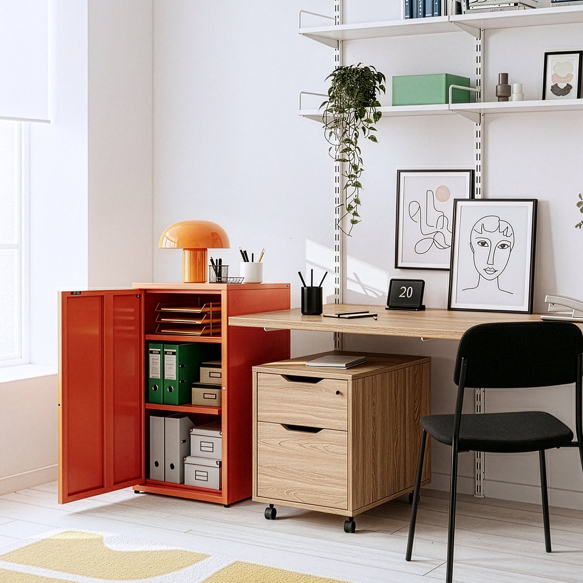 Metalen kast Burlöv 88x40x35 cm baksteenrood [en.casa]