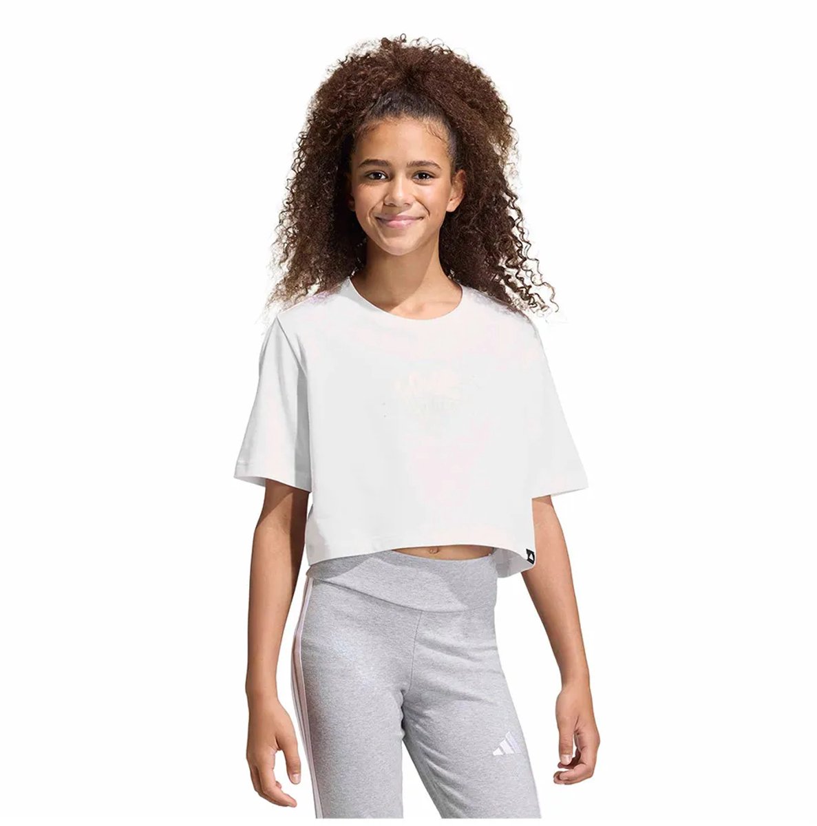 Adidas Everyday Glam Cropped Graphic T-shirt Met Korte Mouwen 9-10 Years Meisje Wit