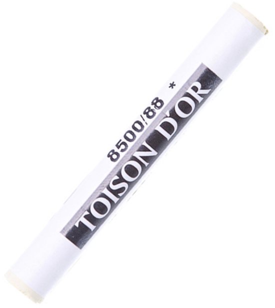 Een losse, oker olijfkleurige pastelstift met "TOISON D'OR 8500/88" op de witte verpakking.