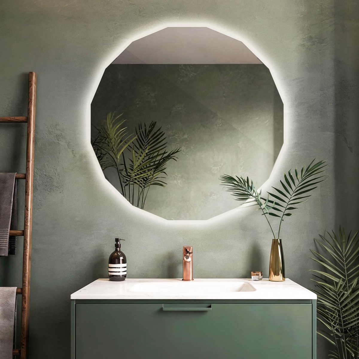Coloray LED Spiegel Symmetrische Vorm - Unieke Vorm Spiegel LED - 50 cm x 50 cm - Spiegel Badkamer Hoekige Vorm met Verlichting - Design Spiegel Geometrisch LED - Neutraal Licht - Symmetrische LED Spiegel - Moderne Wielhoekige LED Spiegel Neutraal Wit