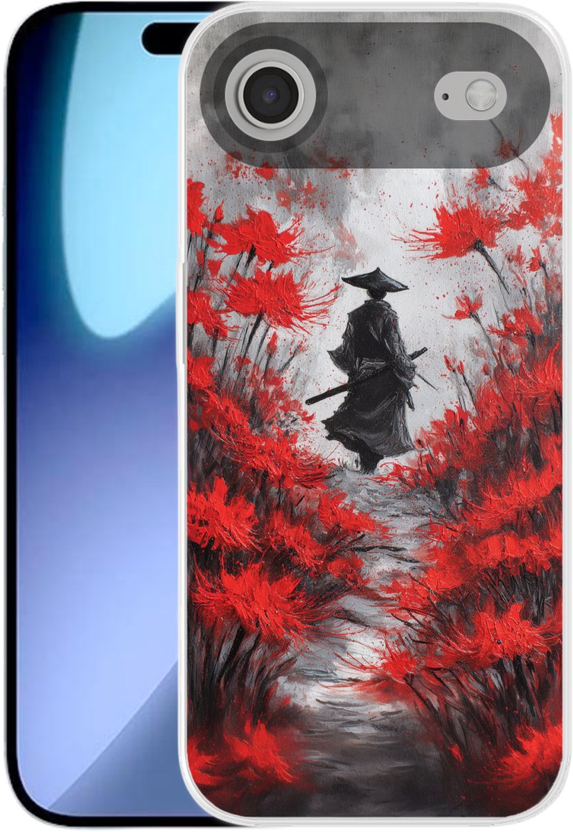 Telefoonhoesje Geschikt voor iPhone Air hoesje - Rode bloemen - mistig - Man - Siliconen Telefoonhoesje Telefoonhoesje