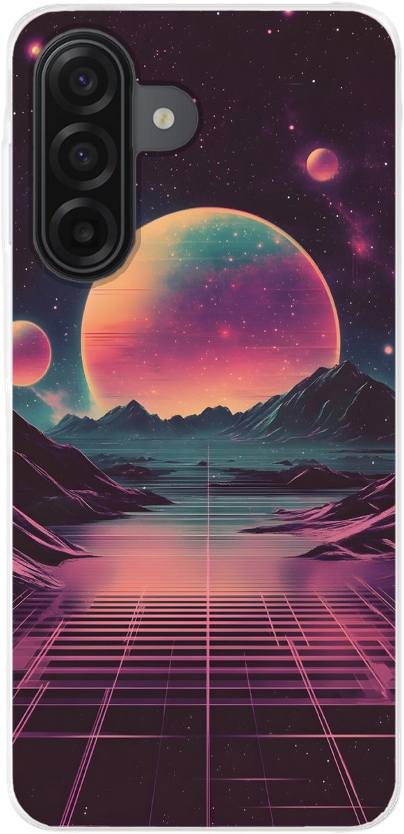 Telefoonhoesje Geschikt voor Samsung Galaxy A17 hoesje - Landschap - Planeten - Horizon - Paars - Siliconen Telefoonhoesje Telefoonhoesje