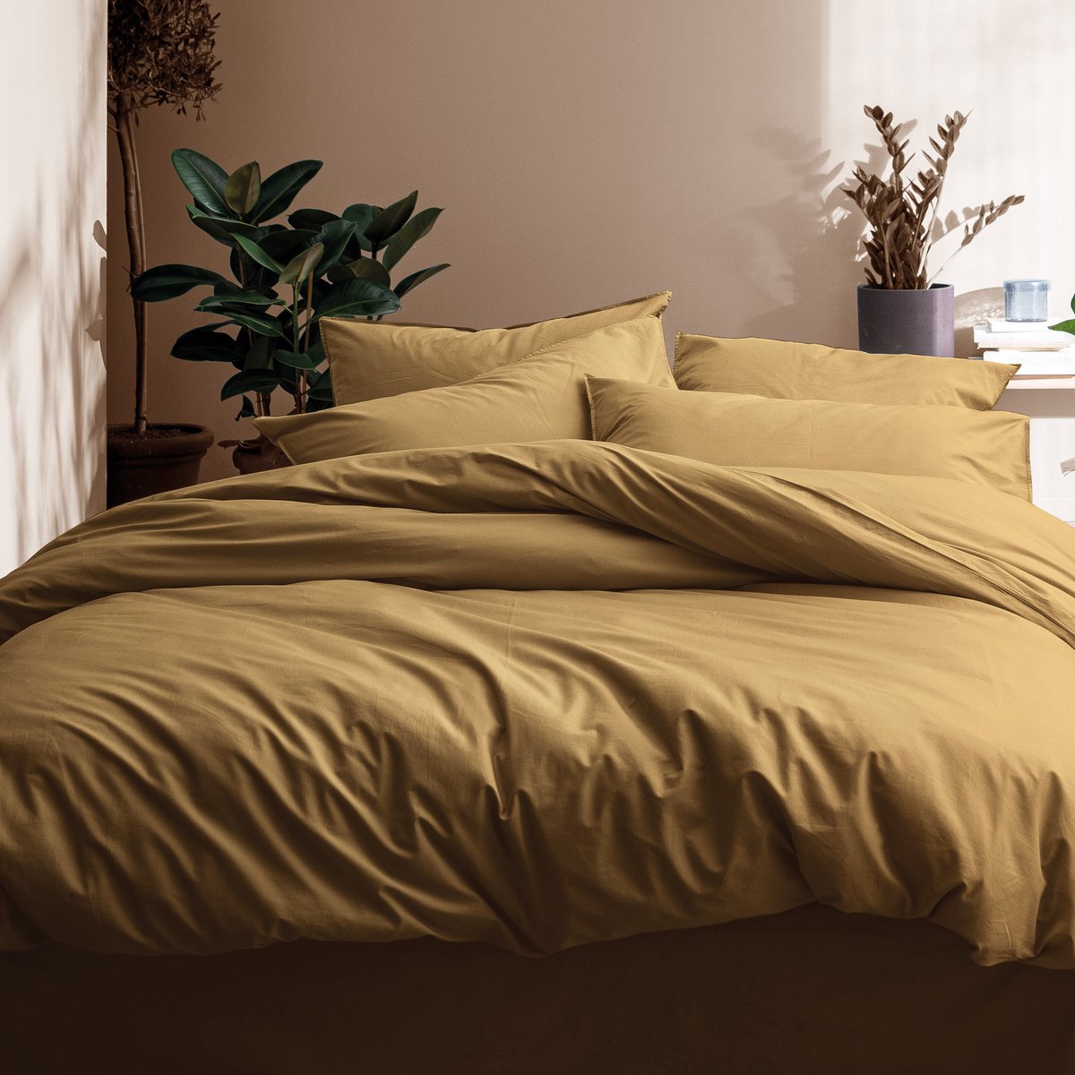 Matt & Rose Dekbedovertrek Honing - 260 x 240 + 2x 65 x 65 cm - Gewassen katoen