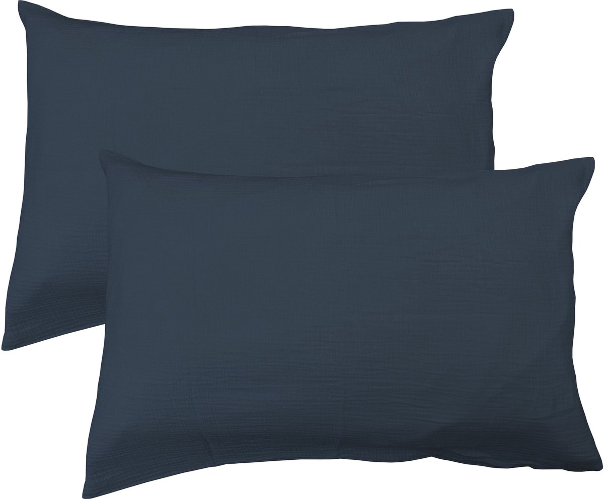 Matt & Rose Set Kussenslopen Pauw Blauw - (2x) 50 x 70 cm - Mousseline Katoen