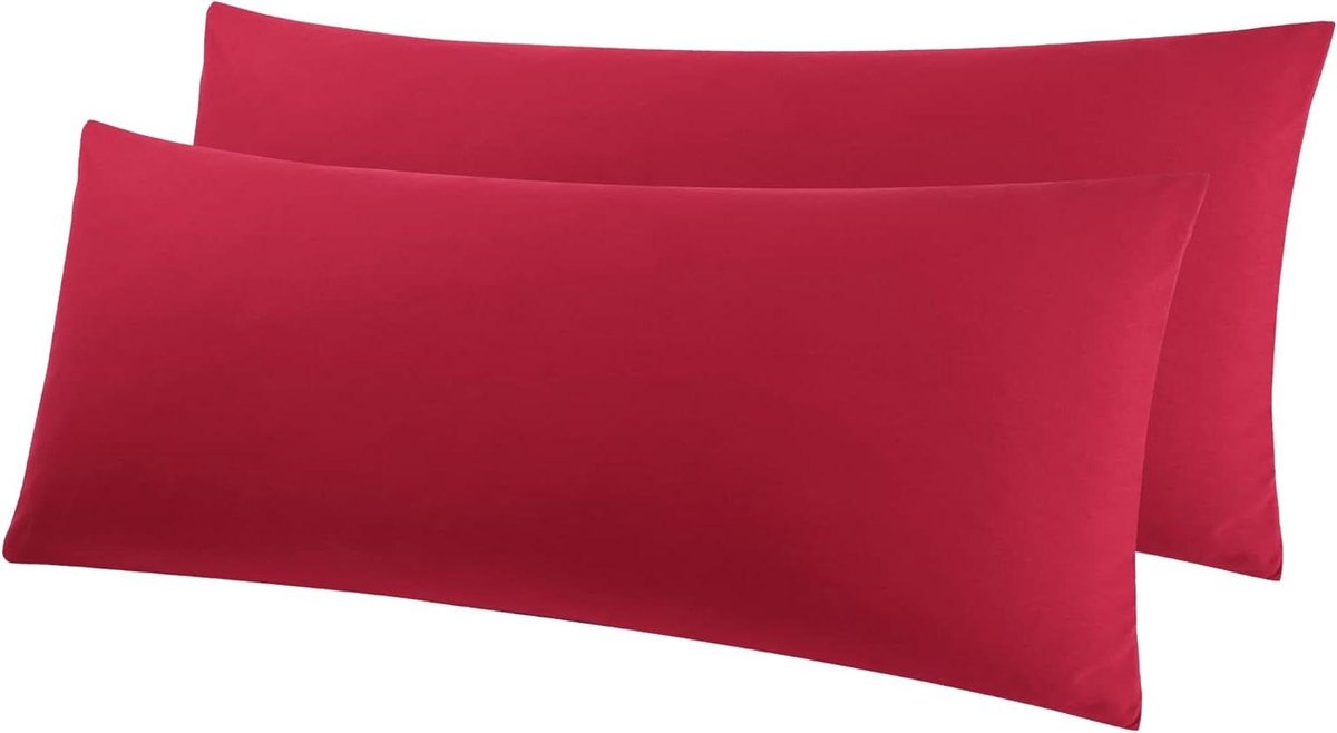 Provento Set van 2 kussenslopen, microvezel, zijslaapkussen overtrek, 50 x 160 cm, decoratieve hoes met ritssluiting, wijnrood kleur. Any