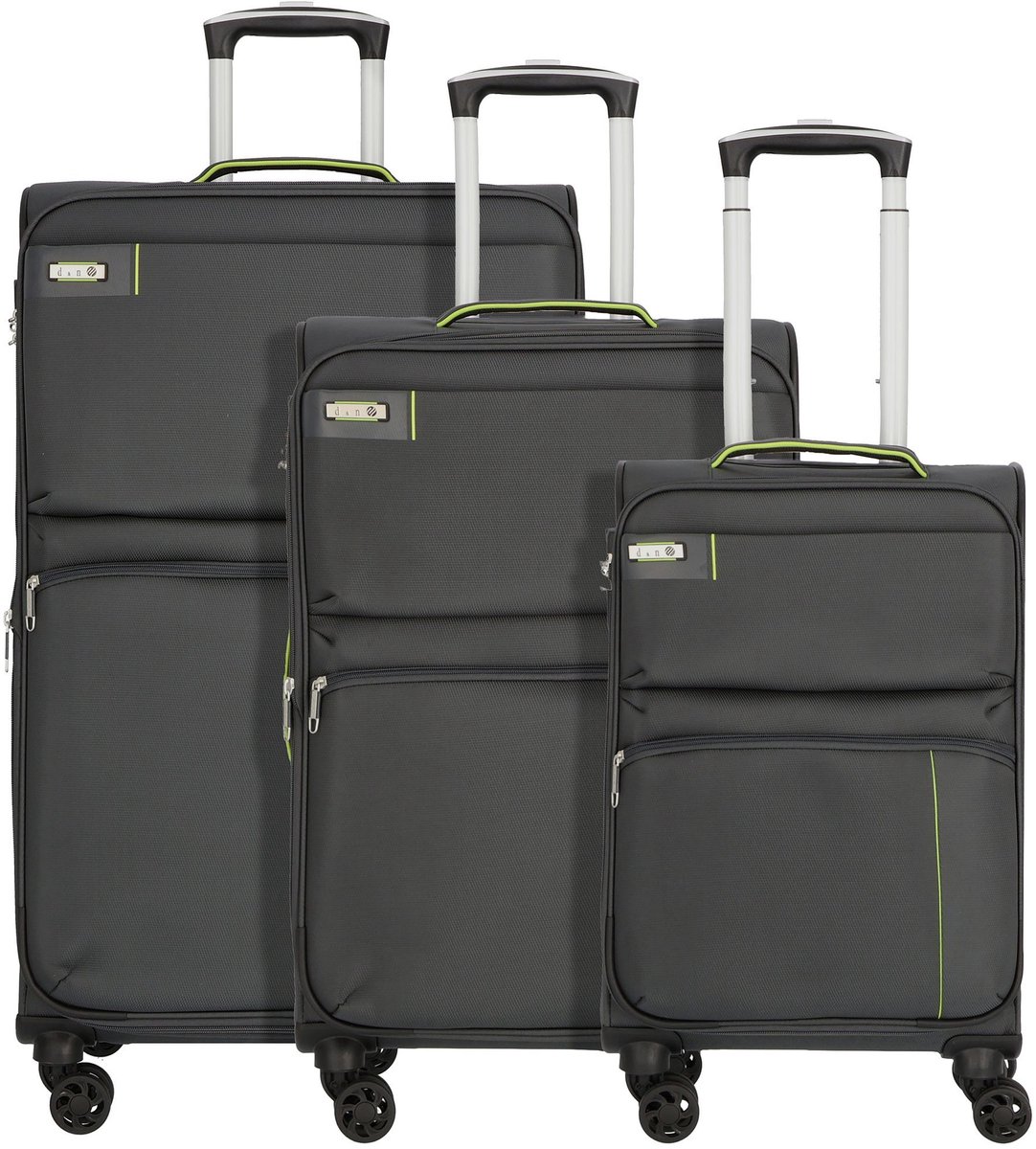 d & n Travel Line 6704 4 wielen Kofferset 3-delig - Zachte bagage - Combinatieslot - grau