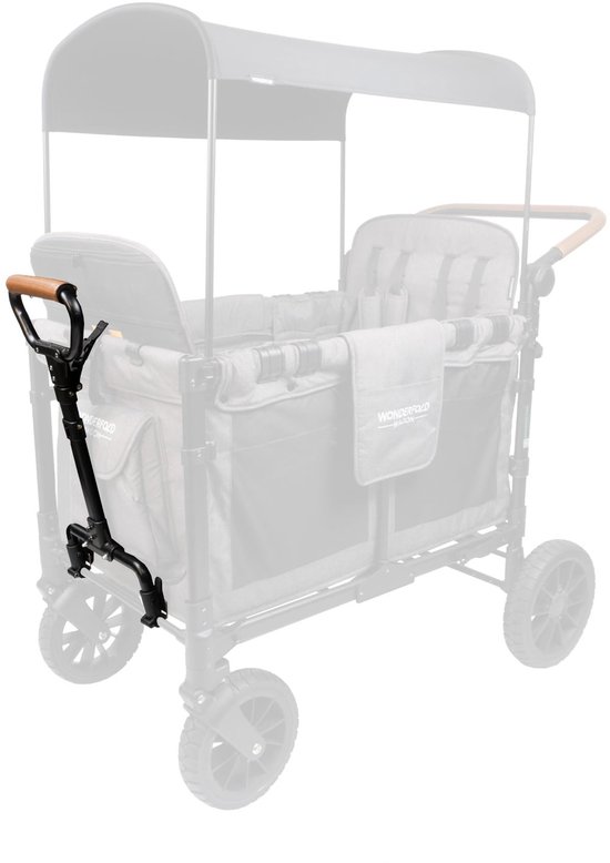 Een Wonderfold kinderwagen met een trekhendel aan de zijkant gemonteerd.